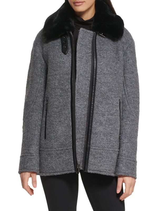 Kenneth Cole Faux Fur Trim Jacket